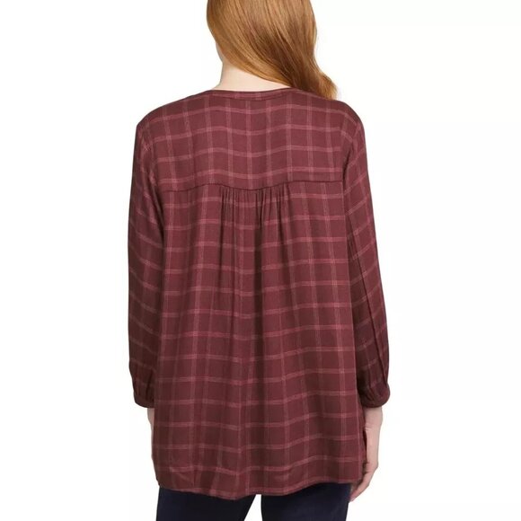 Wrangler Ladies Plaid 3/4 slv Elastic Cuffs Lightweight Top sz S (4-6) - Picture 2 of 3